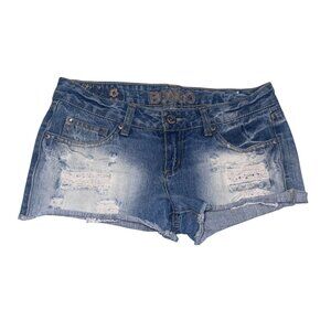Bongo Womens Distressed Embroidered Denim Shorts Size 7 Blue Floral Accents